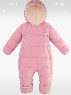 Pink Baby Puffer One-Piece Snowsuit
